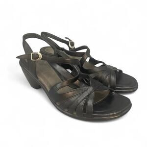 Dansko Womens Shoes Size 40 Black Leather Open Toe Sandals Strappy Heel US‎ 10